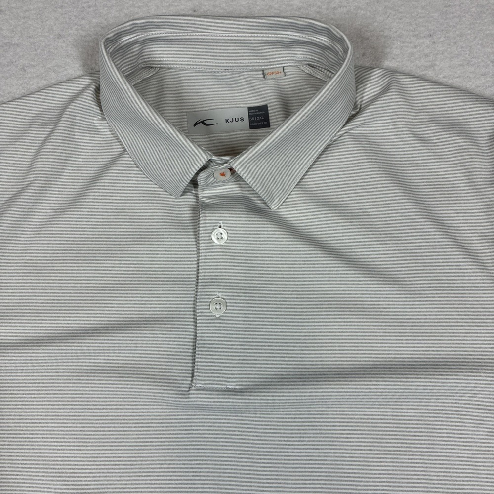 Kjus Men's Soren Shirt Striped Polo Gray Short Sleeve 56/XXL 2XL Preppy Golf
